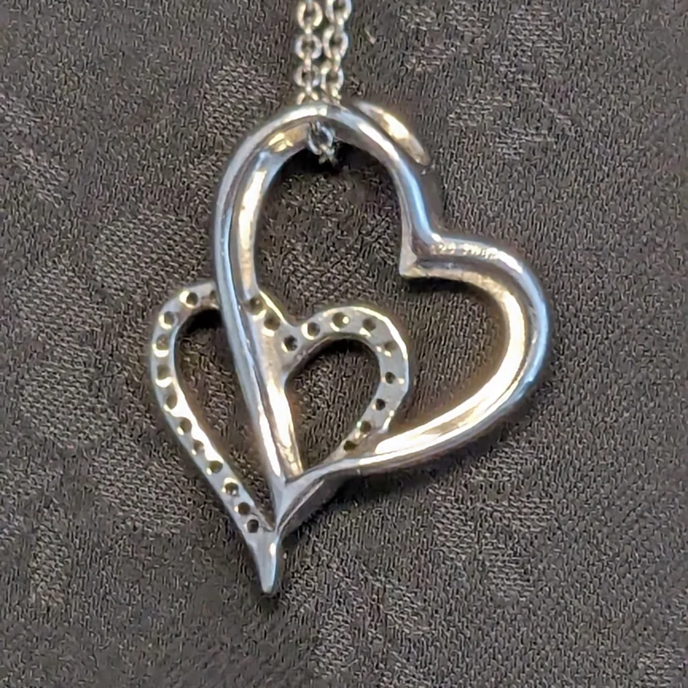 Sterling Silver Diamond Heart Pendant Necklace - Picture 7 of 13
